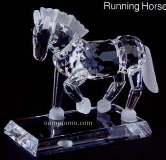 Optic Crystal Running Horse Figurine W/ Frosted Hooves, Mare, & Tail