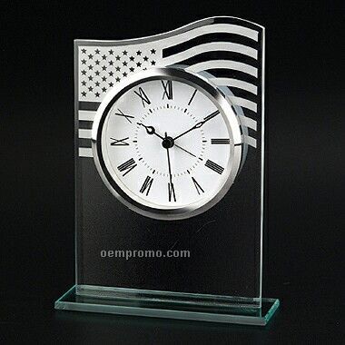U.s. Flag Glass Clock (Screened)