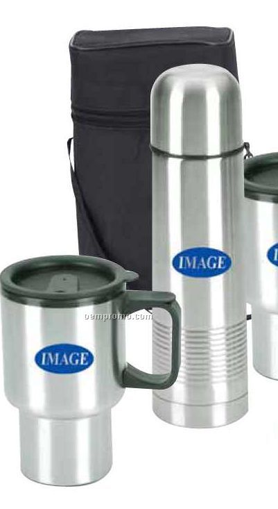 4-piece Stainless Steel Travel Mug Set With Carry Bag