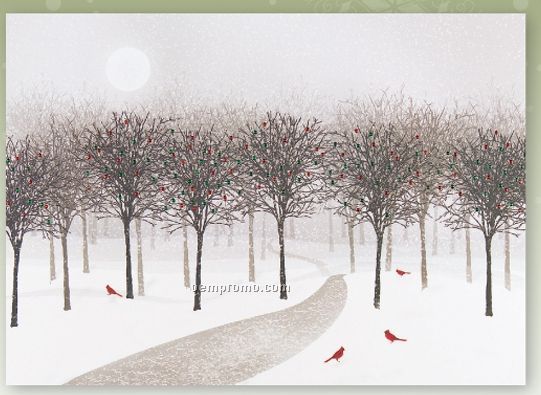 Festive Grove Holiday Card W/ Lined Envelope