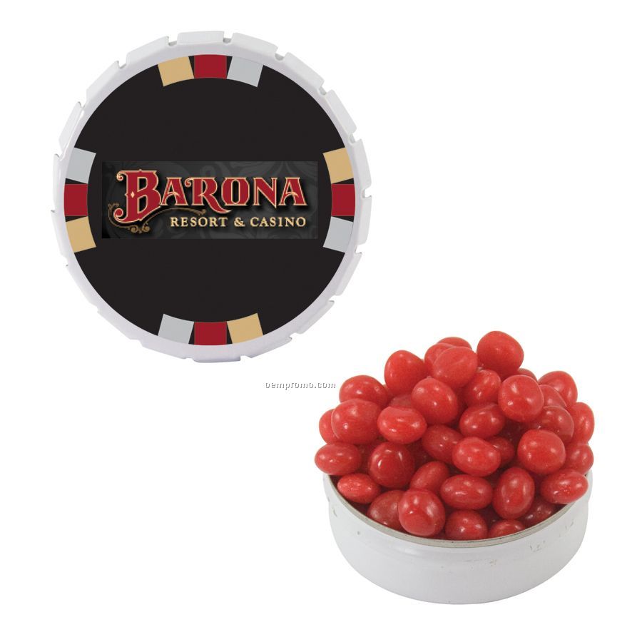 Large White Snap Top Round Tin Filled With Cinnamon Red Hots