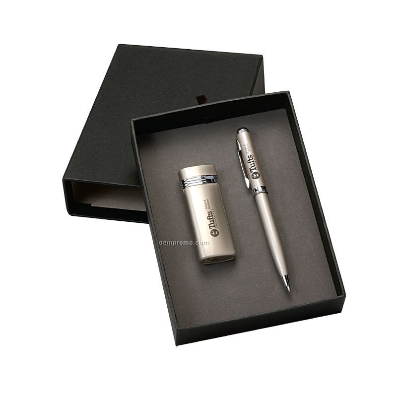 Metal Turbo Lighter And Executive Pen Gift Set