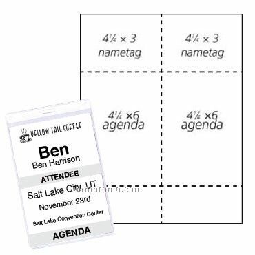 Classic Name Tag Agenda Paper Insert - 1 Color (4 1/4"X6") (4"X3")