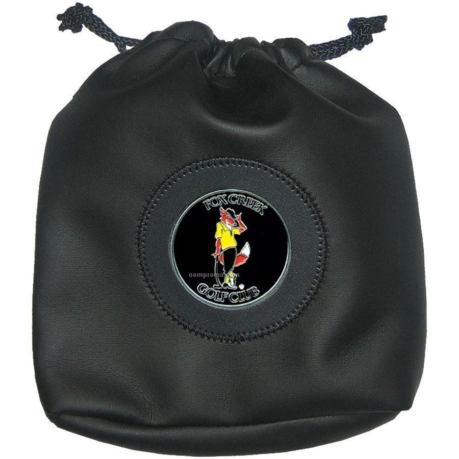 Vinyl Drawstring Pouch With 2" Logoed Medallion
