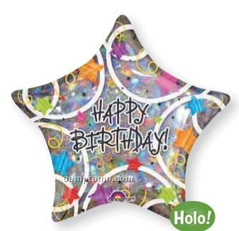 32" Holographic Star Happy Birthday Balloon