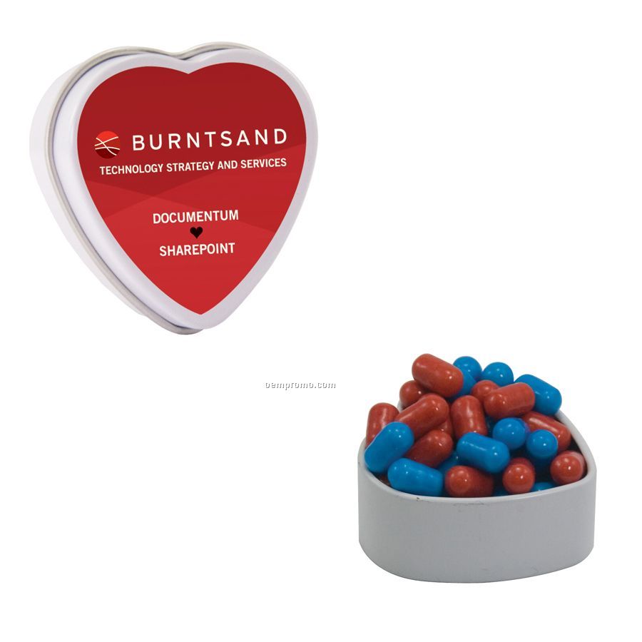 Heart Tin Filled With Colored Bullet Candy