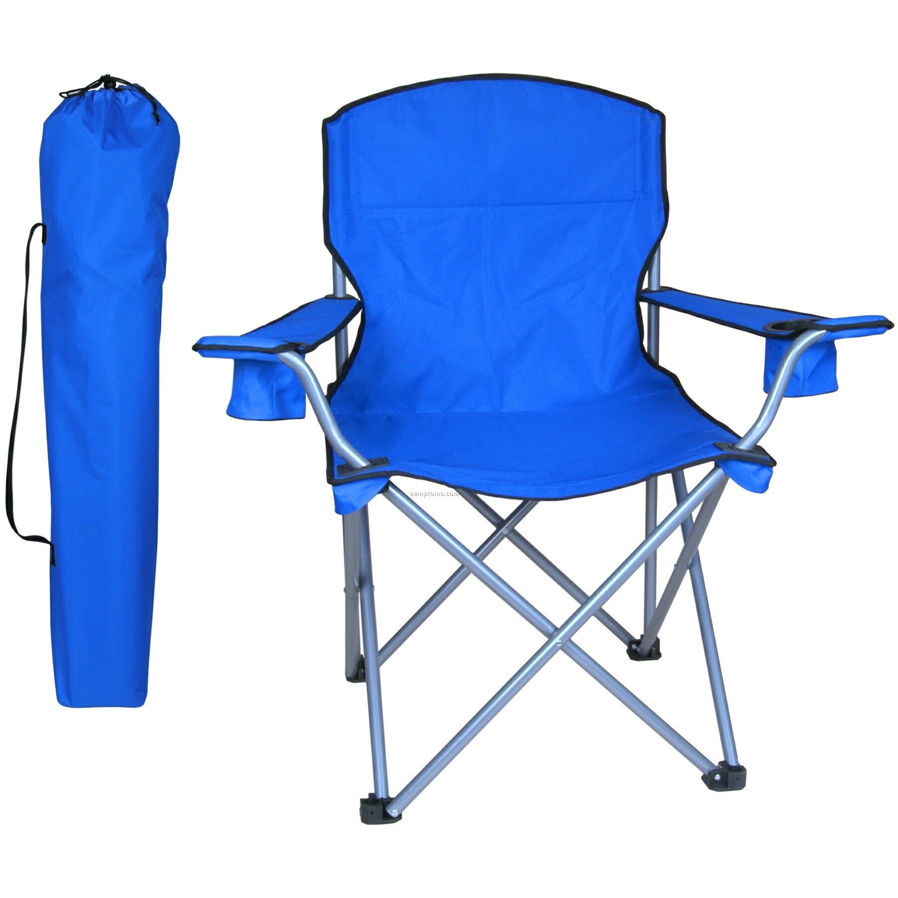 Large Folding Chair W/Arm Rests, 2 Cup Holders And Carry Bag- 330 Lb Rating