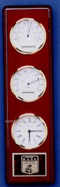 Piano Finish Executive Series Clock W/ Thermometer & Barometer