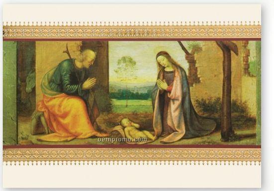 Predella With Nativity Religious Christmas Card W/ Lined Envelope