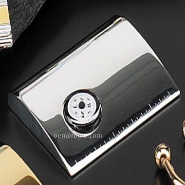 Silver Plated Metal Card Case W/ Clock