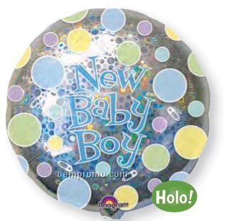 32" New Baby Boy Dots Holographic Balloon