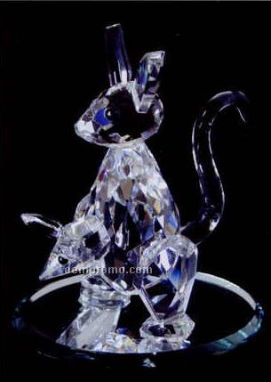 Optic Crystal Kangaroo Figurine W/ Baby Kangaroo In Pouch