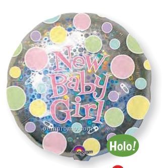 32" New Baby Girl Dots Holographic Balloon
