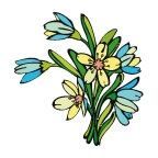 Stock Temporary Tattoo - Yellow- Blue Flowers (2"X2")