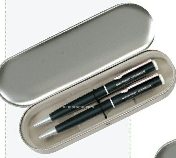 Pencil And Ballpoint Pen W/ Silver Metal Gift Box