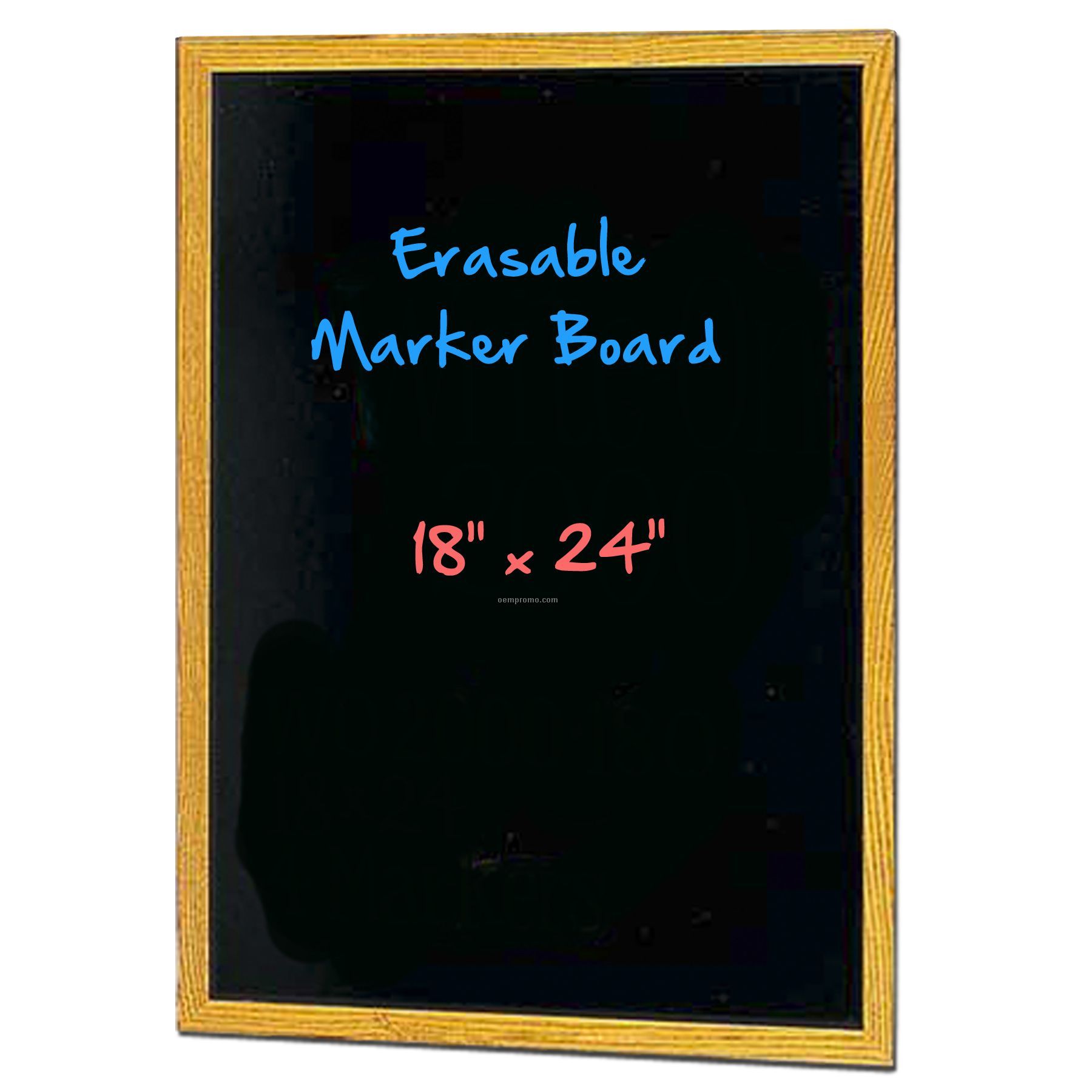 Wet Erase Marker Board. 18" X 24" Wood Frame Oak Finish. Black Surface.