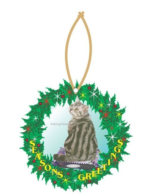American Shorthair Cat Wreath Ornament W/ Mirrored Back (3 Square Inch)