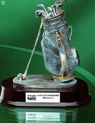Golf Bag W/ Gold Trim Trophy (7 1/2")