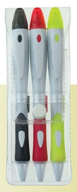 Point Plastic Ballpoint Pen & Highlighter Combo (3 Pack)