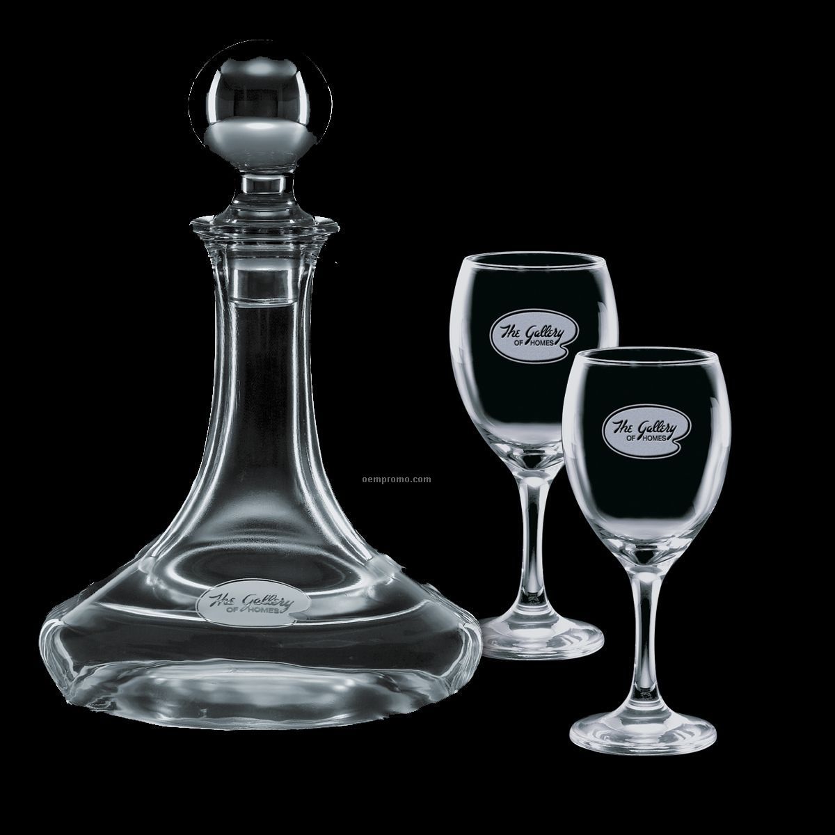 Elegance Ship's Decanter & 2 Wine Glasses