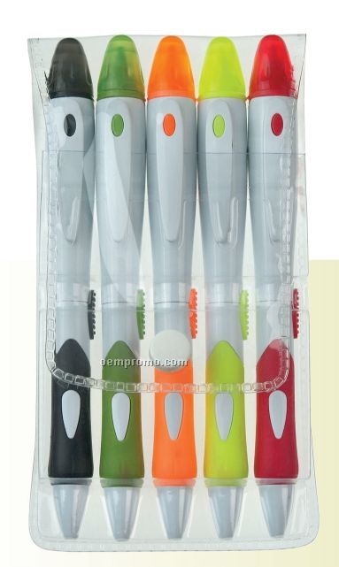 Point Plastic Ballpoint Pen & Highlighter Combo (5 Pack)