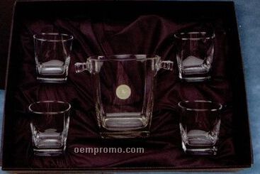 5 Piece Ice Bucket Set - Silver Medallion