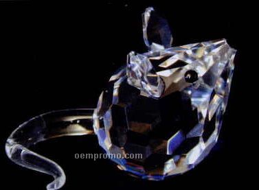 Optic Crystal Mouse Figurine W/ Long Curved Tail