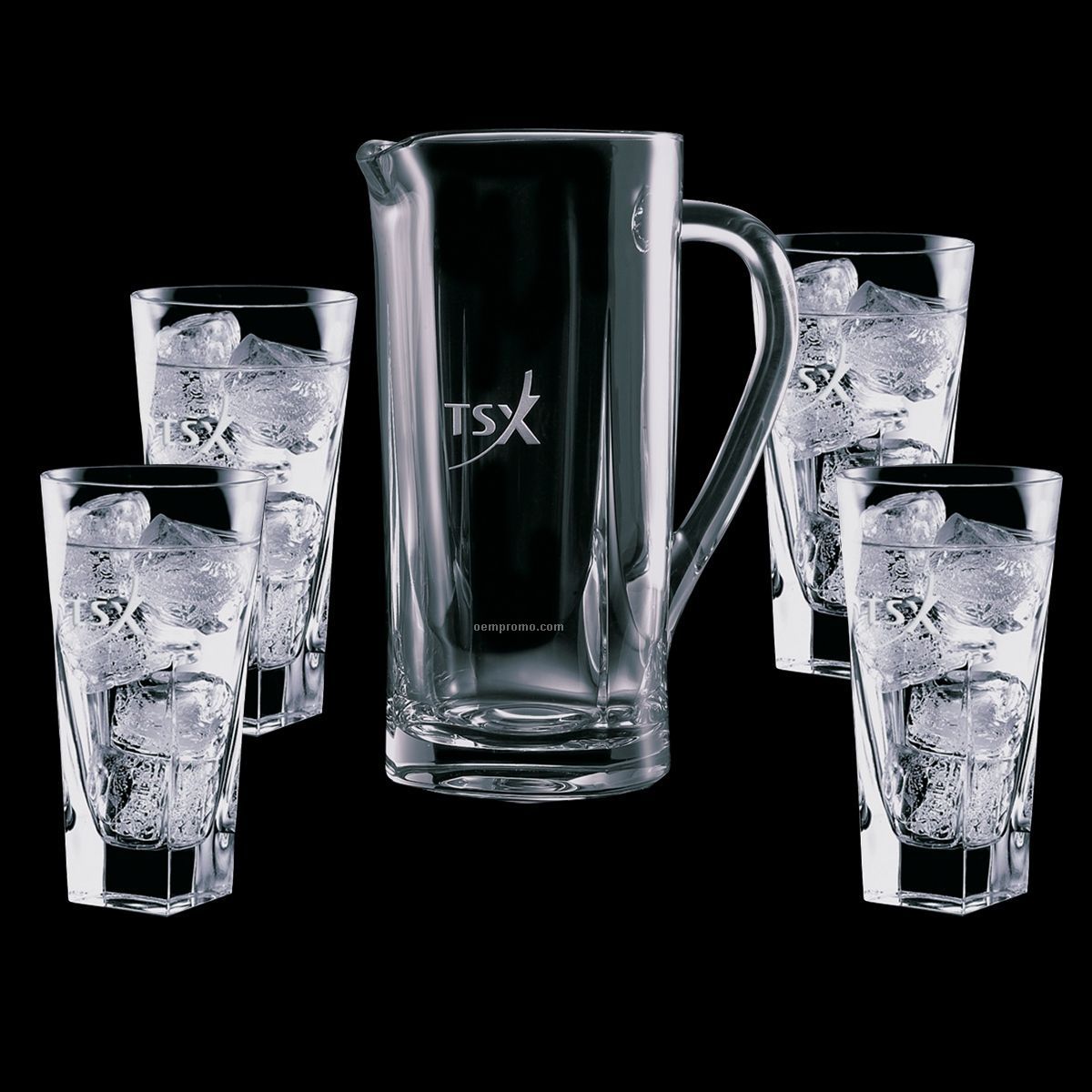 Chesswood Crystal Pitcher And 4 Hiball Glasses