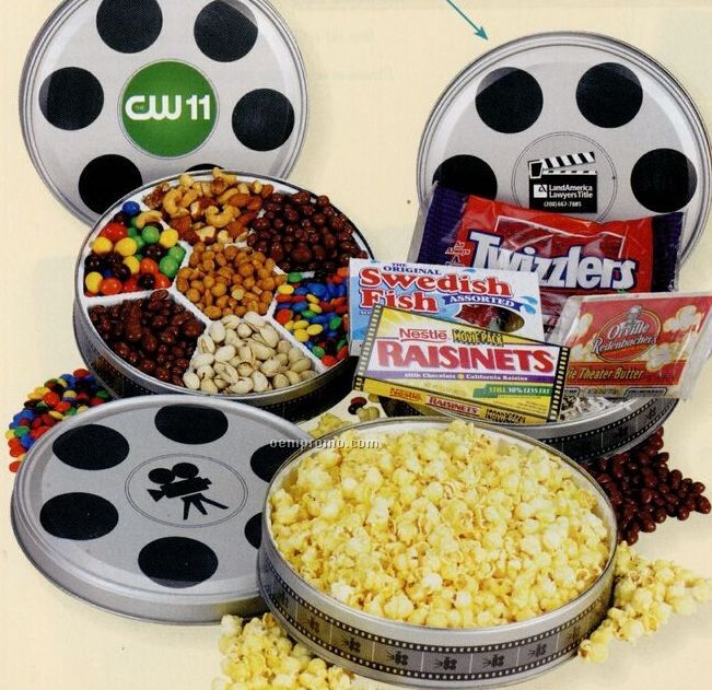 Assorted Candy & Popcorn Movie Pack In Large Film Reel Tin