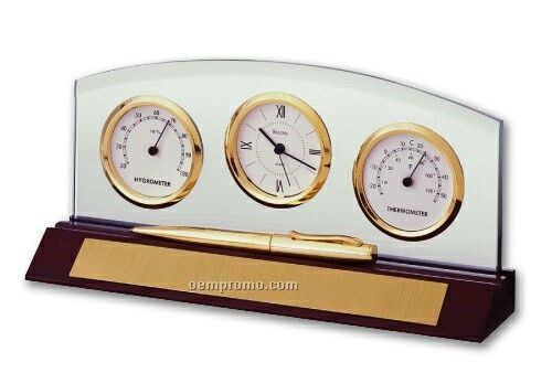 Bulova B2835 Weston Clock W/ Thermometer And Hygrometer