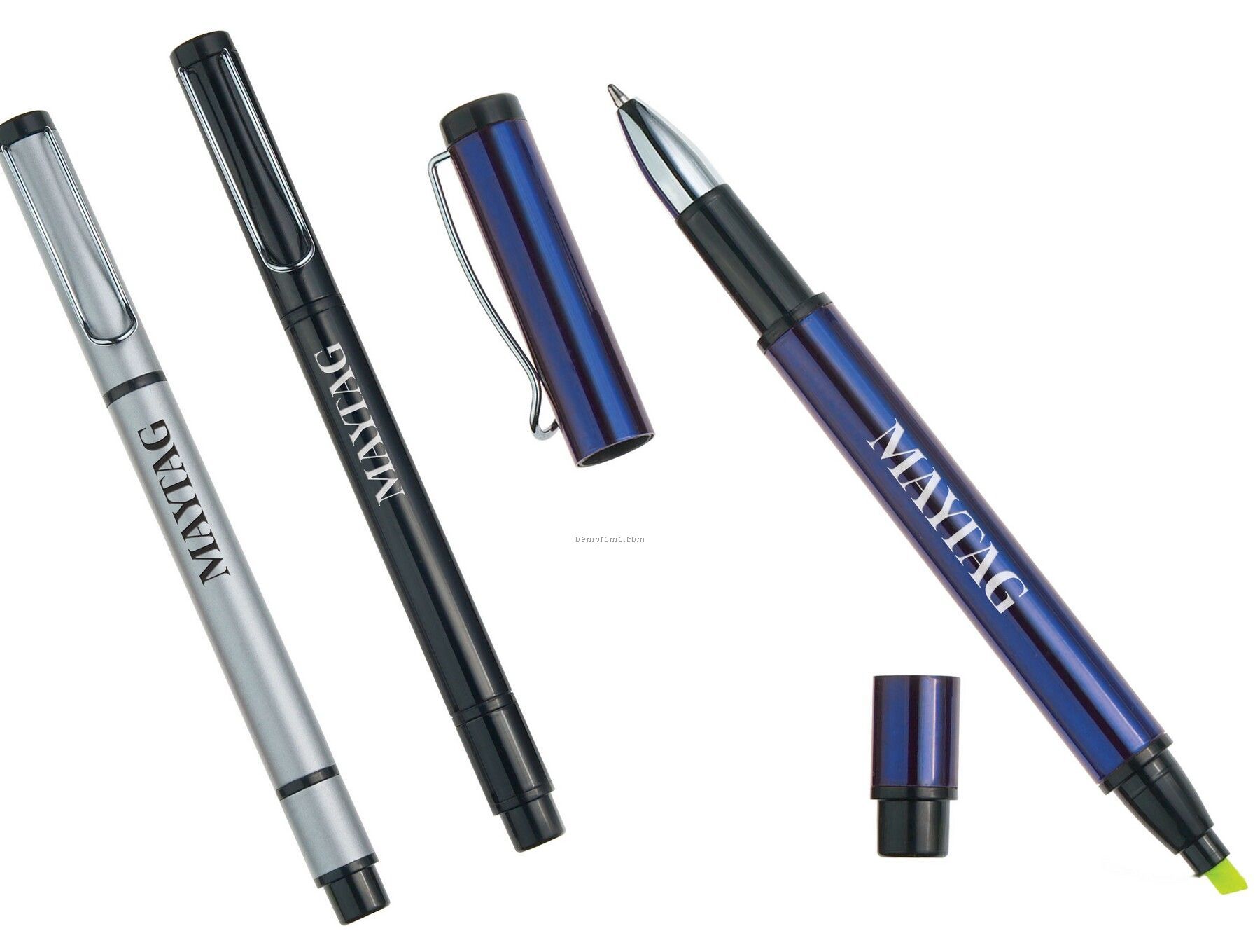 Duo Aluminum Ballpoint Pen W/ Highlighter & Removable Cap