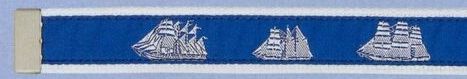 Embroidered Pattern Belt With Adjustable Leather Tip (Tall Ships)