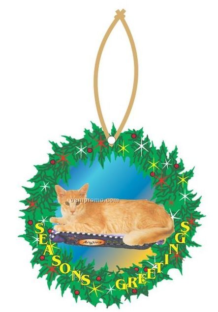 Angora Cat Executive Wreath Ornament W/ Mirrored Back (10 Square Inch)