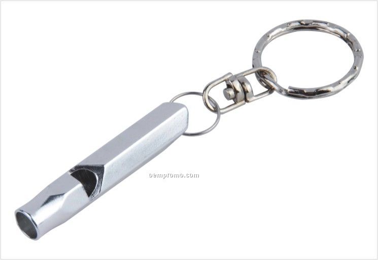 Laser Engraved Aluminum Whistle With Split Key Ring (1 3/4