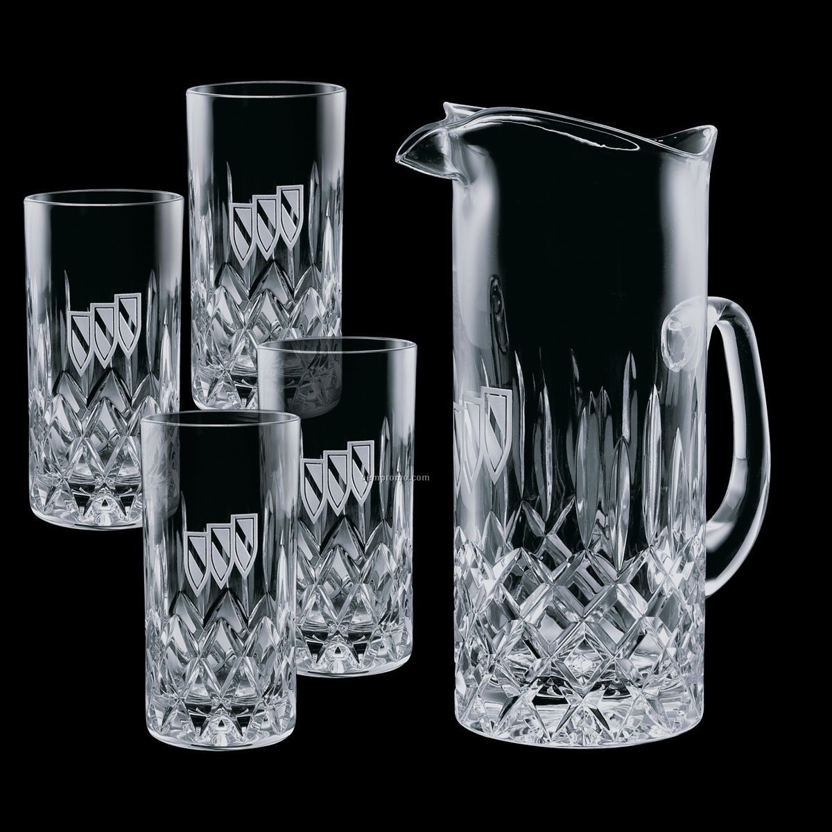 30 Oz. Crystal Denby Pitcher With 4 Hiball Glasses