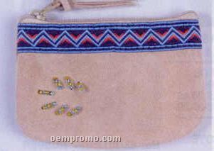Leather Coin Purse W/ Turquoise Trim & Beads