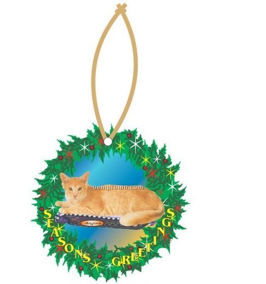 Angora Cat Executive Wreath Ornament W/ Mirrored Back (12 Square Inch)