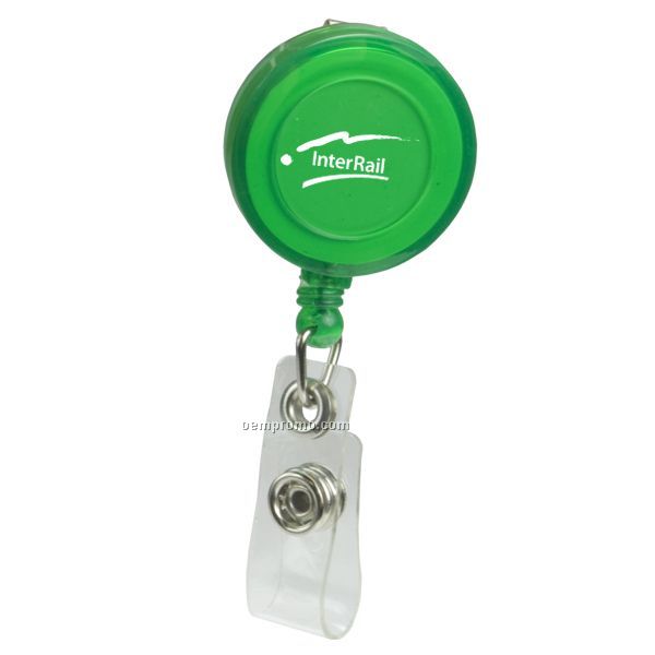 Pad Printed Retractable Badge Holder (Round W/ Slip On Clip)