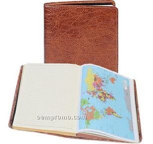 Ladies Tooled Calfskin Ruled Journal W/ Maps (Brown)