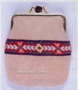 Leather Snap Frame Coin Purse W/ Red & Green Trim/Vertical