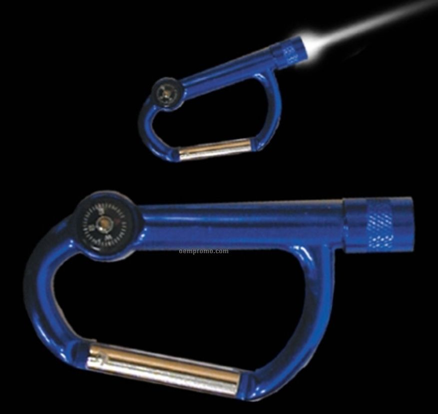 Blue Metal Flashlight With Carabiner