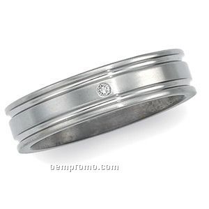 Ladies' 6mm Titanium & .025 Ct. Diamond Round Wedding Band Ring (Size 7)