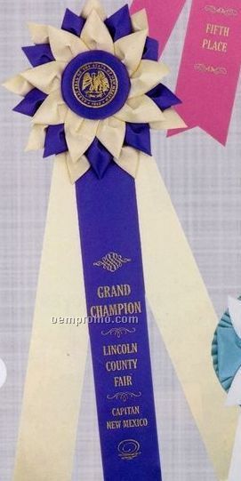 15" Custom Triple Layer Rosette Ribbon With Triple 2"X12" Streamers