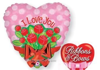 22" I Love You Rose, Ribbons & Bows Heart Balloon