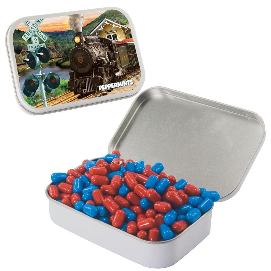 Large White Mint Tin With Colored Bullet Candy