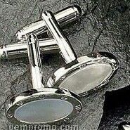 Rhodium Plated Oval Cufflinks W/ Mother Of Pearl