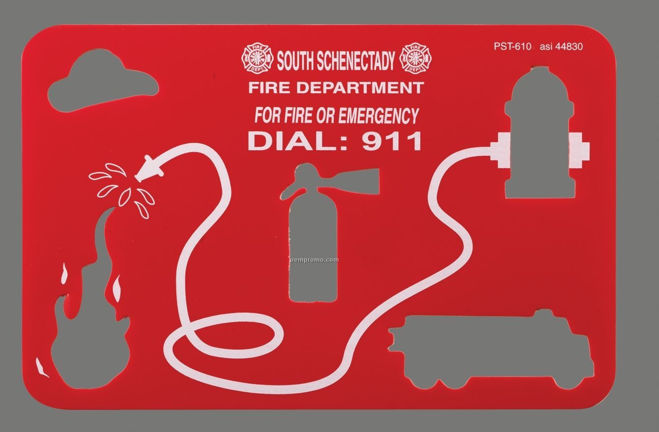 Stock Fire Station Stencil With Truck & Symbol Cutouts - 1 Color