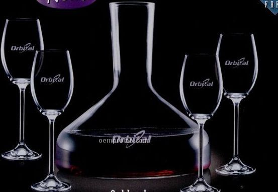 Oakland Crystal Carafe And 4 Wine Glasses