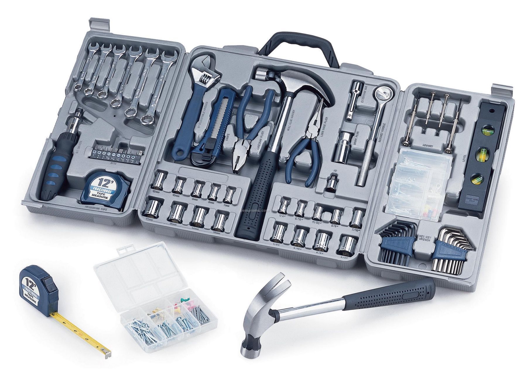 Professional Deluxe Tool Kit W/ 22 Piece Ratchet Set (Blue & Black Handles)