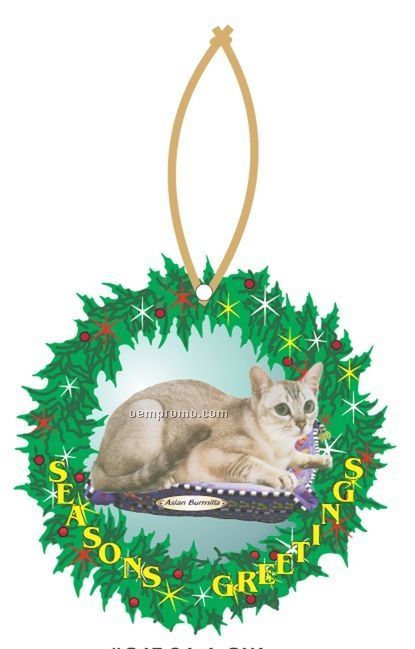 Asian Burmilla Cat Executive Wreath Ornament W/ Mirrored Back (10 Sq. Inch)